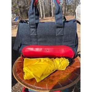 Y2K Tommy Hilfiger Denim Tote Bag with Matching Yellow Umbrella